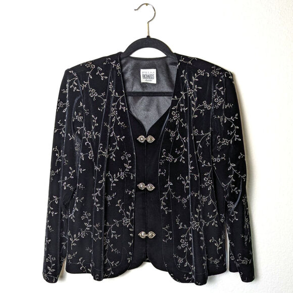 VTG R&M Richards Sparkly Floral Velvet Evening Jacket Size L Petite Whimsigoth - Picture 1 of 11